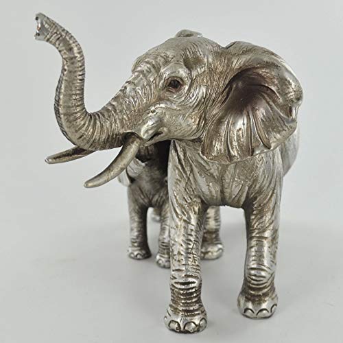 Prezents.com - Escultura de elefante para madre y bebé, diseño de plata envejecida, hermosa decoración del hogar o idea de regalo de 13 cm