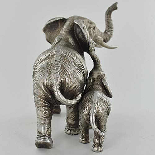 Prezents.com - Escultura de elefante para madre y bebé, diseño de plata envejecida, hermosa decoración del hogar o idea de regalo de 13 cm