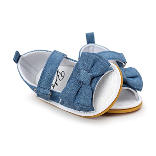 Primeros Zapatos Walker, Zapatos de Sandalias Pajarita de Verano de Suela de Goma Suave de Las niñas bebés niñas (0-6 Meses, A- Vaquero)