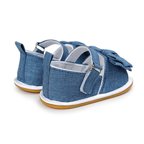 Primeros Zapatos Walker, Zapatos de Sandalias Pajarita de Verano de Suela de Goma Suave de Las niñas bebés niñas (0-6 Meses, A- Vaquero)