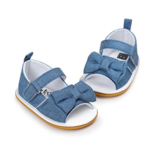 Primeros Zapatos Walker, Zapatos de Sandalias Pajarita de Verano de Suela de Goma Suave de Las niñas bebés niñas (0-6 Meses, A- Vaquero)
