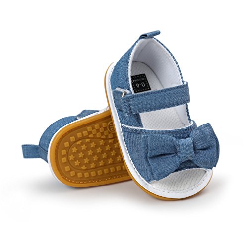 Primeros Zapatos Walker, Zapatos de Sandalias Pajarita de Verano de Suela de Goma Suave de Las niñas bebés niñas (0-6 Meses, A- Vaquero)