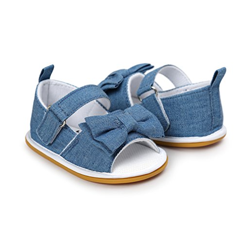 Primeros Zapatos Walker, Zapatos de Sandalias Pajarita de Verano de Suela de Goma Suave de Las niñas bebés niñas (0-6 Meses, A- Vaquero)