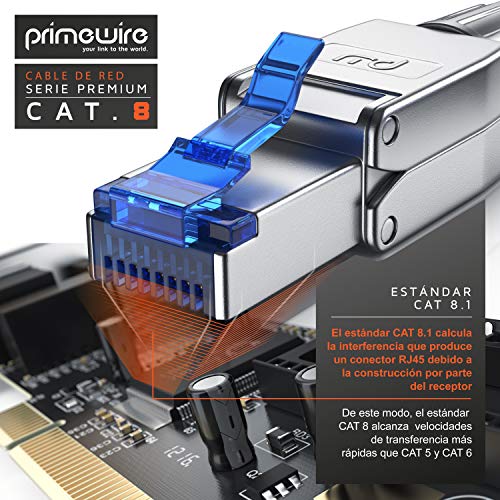 Primewire - 5m Cable de Red Cat.8 40 Gbit/s - S FTP PIMF - Conectores RJ45 modulares - Switch Router Modem Access Point - Cable Ethernet LAN Fibra óptica