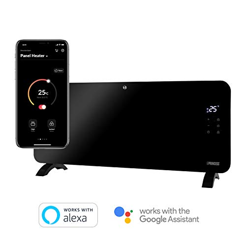 Princess 01.342000.01.001 Calefactor con panel de cristal Smart, controlado por app, 2000 W, negro