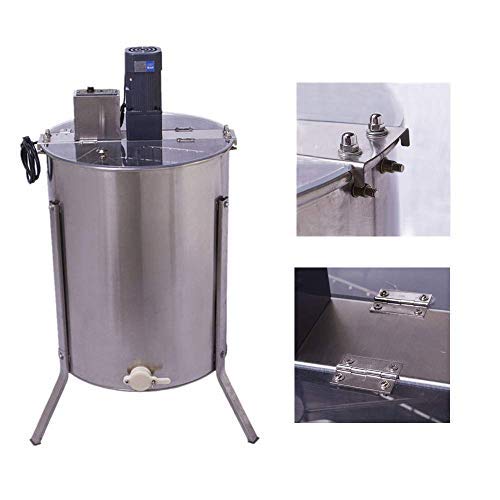 PRIT2016 Extractor de Miel eléctrico de Acero Inoxidable con 4 Marcos, con Cubierta y Salida y Patas