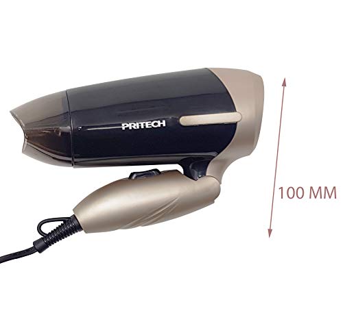 Pritech Secador de pelo de viaje plegable TC-2260 función Ionic, boquilla concentradora de aire, 2 velocidades, perfecto para viaje y para llevarlo a fuera. Secador pequeño 1000W (Dorado)