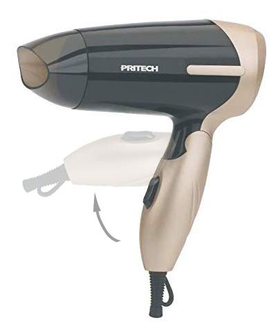 Pritech Secador de pelo de viaje plegable TC-2260 función Ionic, boquilla concentradora de aire, 2 velocidades, perfecto para viaje y para llevarlo a fuera. Secador pequeño 1000W (Dorado)