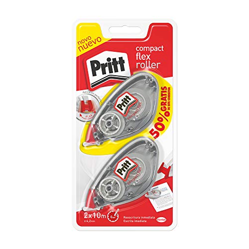 Pritt Roller Compact, corrector roller para tapar errores, correctores de bolígrafo y textos impresos, versátil corrector blanco para frases y letras, 2 x (4,2mm x 10m)