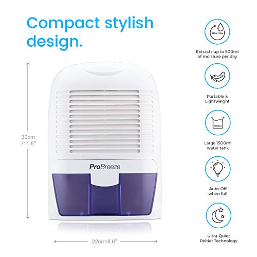 Pro Breeze PB-03-EU - Deshumidificador mini de aire 1500 ml, compacto y portátil