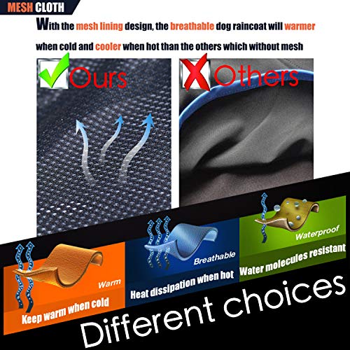 Pro Plums - Chubasquero ajustable para perro, ligera, con correas reflectantes, hebilla y agujero para arnés El mejor regalo para perros grandes y medianos pequeños (XXL, azul marino)