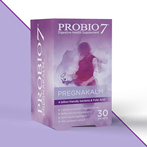Probio7 Pregnakalm | 4 Mil Millones De Bacterias Amigables y Ácido Fólico Con Extracto De Arándano | Para Antes y Durante el Embarazo | 30 Sobres