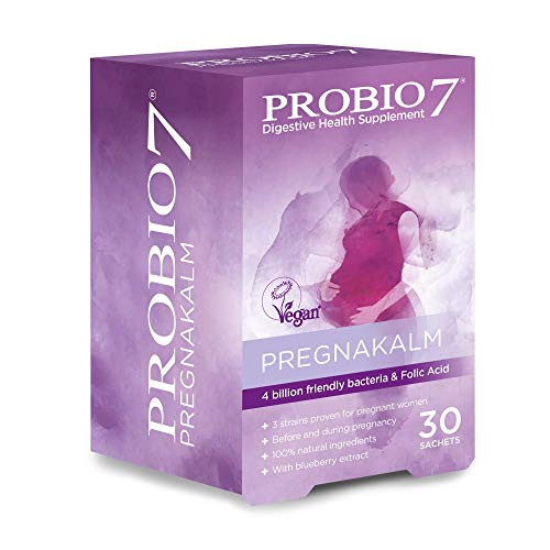 Probio7 Pregnakalm | 4 Mil Millones De Bacterias Amigables y Ácido Fólico Con Extracto De Arándano | Para Antes y Durante el Embarazo | 30 Sobres