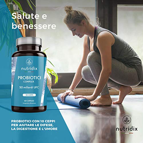 Probióticos 50 Mil Millones de UFC por Dosis - 10 Cepas Naturales para la Flora Intestinal y Defensas - 60 Cápsulas Nutridix