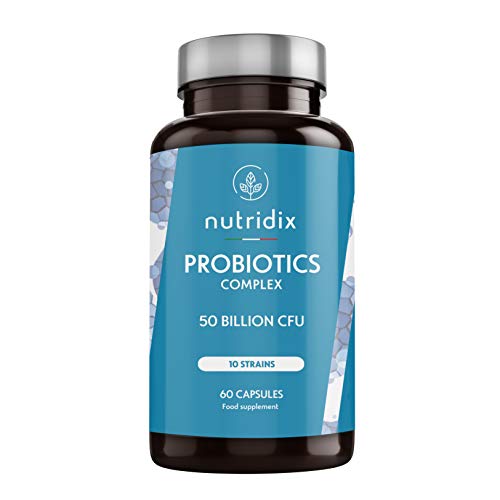 Probióticos 50 Mil Millones de UFC por Dosis - 10 Cepas Naturales para la Flora Intestinal y Defensas - 60 Cápsulas Nutridix
