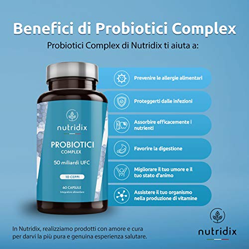 Probióticos 50 Mil Millones de UFC por Dosis - 10 Cepas Naturales para la Flora Intestinal y Defensas - 60 Cápsulas Nutridix