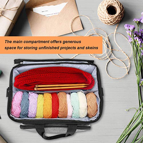 ProCase Bolsa Grande Crochet Ganchillos (Bolsa Sola Sin Accesorios), Bolsa Organizadora DE Gran Capacidad con Divisor Interno para Aguajas de Tejer Cicurlares Rectas, Ganchos y Madejas -Gris