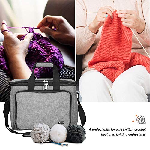ProCase Bolsa Grande Crochet Ganchillos (Bolsa Sola Sin Accesorios), Bolsa Organizadora DE Gran Capacidad con Divisor Interno para Aguajas de Tejer Cicurlares Rectas, Ganchos y Madejas -Gris