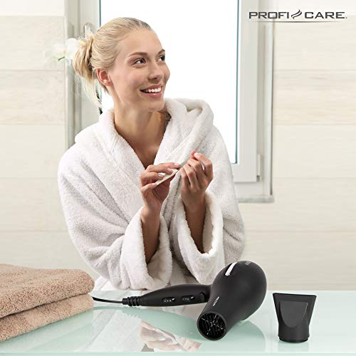 ProfiCare HT 3017 - Secador de pelo iónico con motor profesional AC, 3 niveles de temperatura, 2 temperatura, 2200 W, color negro