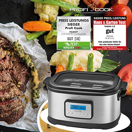 ProfiCook Sous Vide Olla cocción lenta y cocina al vacío para cocinar a bajas temperaturas, 8,5 l, 520 W, 8.5 litros, Acero Inoxidable, Gris/Negro