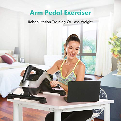 Profun Pedales Estático Portátil Mini Bicicleta Estática Pedales Aparato de Ejercicios en Casa 8 Velocidades, Pantalla LCD, Entrenamiento de Brazos y Piernas, Tamaño Compacto (Negro)