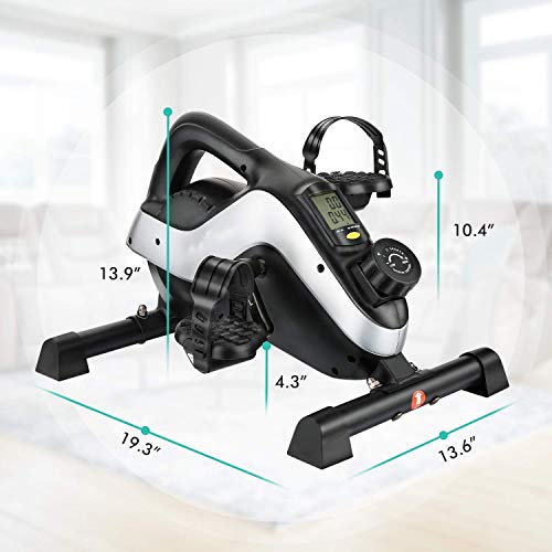 Profun Pedales Estático Portátil Mini Bicicleta Estática Pedales Aparato de Ejercicios en Casa 8 Velocidades, Pantalla LCD, Entrenamiento de Brazos y Piernas, Tamaño Compacto (Negro)