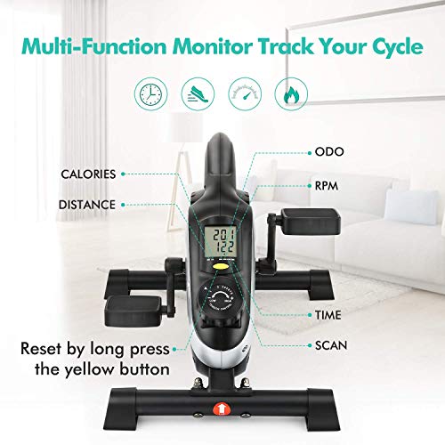 Profun Pedales Estático Portátil Mini Bicicleta Estática Pedales Aparato de Ejercicios en Casa 8 Velocidades, Pantalla LCD, Entrenamiento de Brazos y Piernas, Tamaño Compacto (Negro)