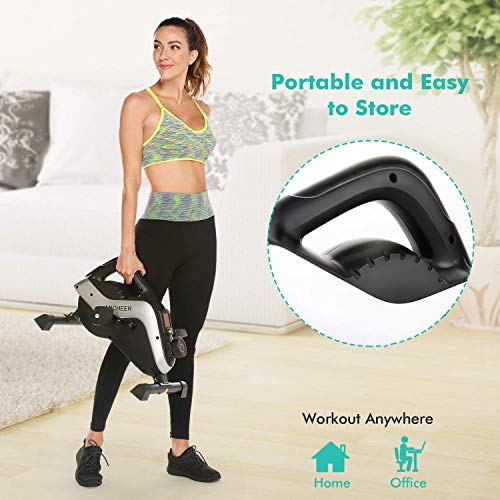 Profun Pedales Estático Portátil Mini Bicicleta Estática Pedales Aparato de Ejercicios en Casa 8 Velocidades, Pantalla LCD, Entrenamiento de Brazos y Piernas, Tamaño Compacto (Negro)