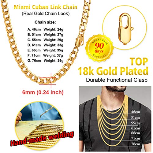 PROSTEEL Cadena para Hombre, Cadena Cubana 6mm de Ancho, Dorado 51cm