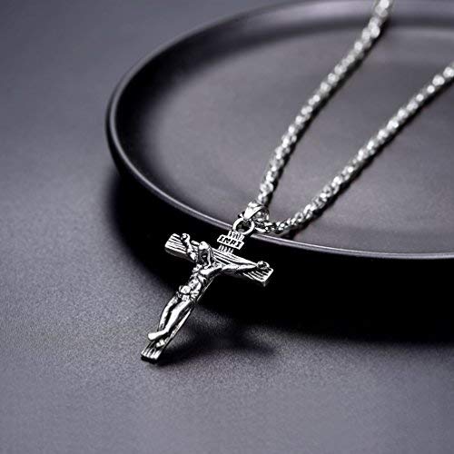 PROSTEEL Collar Cruz Crucifijo INRI/Collar Personalizable Grabado DIY de Acero Inoxidable Dorado/Negro/Plateado/Rosado con Cadena Singapur