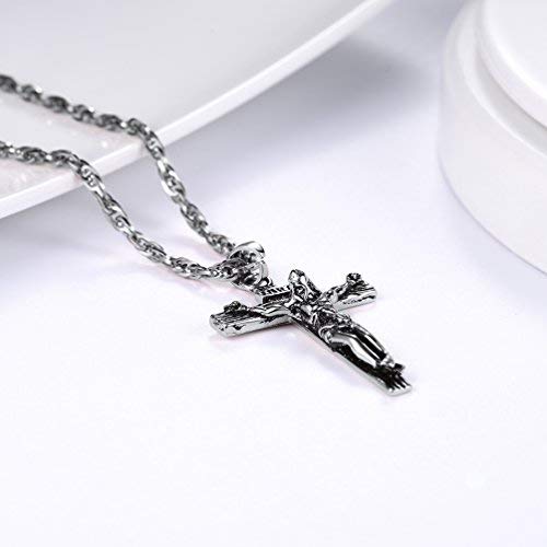 PROSTEEL Collar Cruz Crucifijo INRI/Collar Personalizable Grabado DIY de Acero Inoxidable Dorado/Negro/Plateado/Rosado con Cadena Singapur
