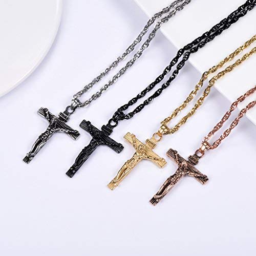 PROSTEEL Collar Cruz Crucifijo INRI/Collar Personalizable Grabado DIY de Acero Inoxidable Dorado/Negro/Plateado/Rosado con Cadena Singapur