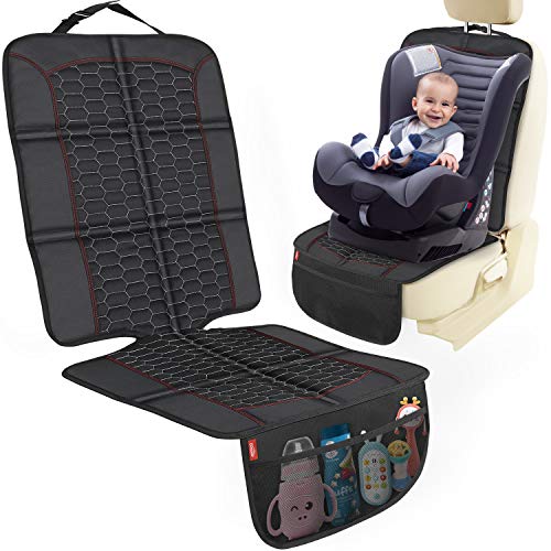 Protector de Asiento de Coche, Oasser Fundas para Sillas de Bebé Silicona Antideslizante de Coche, Protector de Asiento 600D para Asiento Infantil con Organizador Bolsillo, Fondo de Silicona