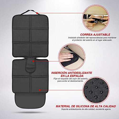 Protector de Asiento de Coche, Oasser Fundas para Sillas de Bebé Silicona Antideslizante de Coche, Protector de Asiento 600D para Asiento Infantil con Organizador Bolsillo, Fondo de Silicona