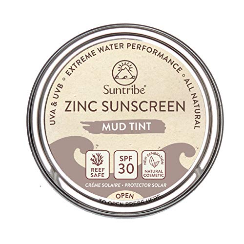 Protector Solar Natural de Zinc Cara & Deporte Suntribe - FPS 30 - Biodegradable/Reef Safe - Òxido de Zinc (Filtro UV mineral) - Muy Resistente al Agua - 4 Ingredientes - CACAO/TINTADO (45 g)