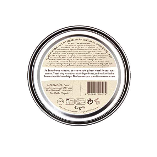 Protector Solar Natural de Zinc Cara & Deporte Suntribe - FPS 30 - Biodegradable/Reef Safe - Òxido de Zinc (Filtro UV mineral) - Muy resistente al agua - 3 Ingredientes - BLANCO ORIGINAL (45 g)