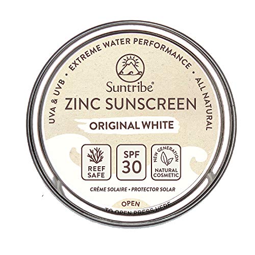 Protector Solar Natural de Zinc Cara & Deporte Suntribe - FPS 30 - Biodegradable/Reef Safe - Òxido de Zinc (Filtro UV mineral) - Muy resistente al agua - 3 Ingredientes - BLANCO ORIGINAL (45 g)