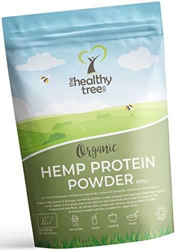 Proteína de Cáñamo Orgánico en Polvo de TheHealthyTree Company - Cosechado en Europa - Vegano, Alto en Omega-3, Hierro, Aminoácidos y Magnesio - Proteína Cáñamo Crudo (600 g)