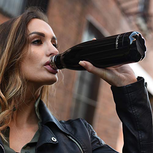Proworks Botellas de Agua Deportiva de Acero Inoxidable | Cantimplora Termo con Doble Aislamiento para 12 Horas de Bebida Caliente y 24 Horas de Bebida Fría - Libre de BPA - 500ml – Negro