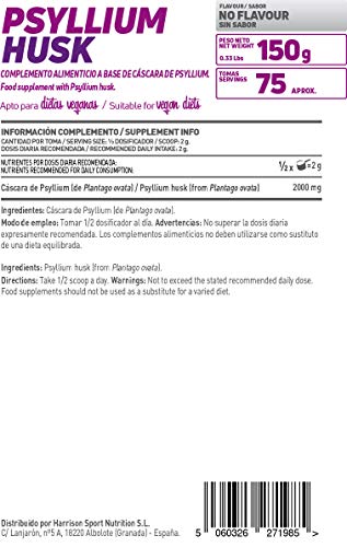 Psyllium Husk de HSN | Cáscara de Plántago | Fuente de Fibra Soluble, Combate el Estreñimiento, Mejora el Tránsito Intestinal | Vegano, Sin Gluten, Sin Lactosa, En Polvo, Sabor Natural, 150 gr