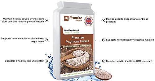 Psyllium Husks 750 mg x 90 cápsulas - Fibra dietética natural para limpieza de colon y salud intestinal - Fabricado en el Reino Unido | Estándares GMP de Prowise Healthcare