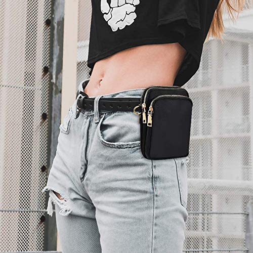 PTONZ Bolsa Bandolera de Nailon 3 Capas con Cremallera Impermeables Bolsa de Hombro Niñas Ligero Bolso de La Carpeta Pequeña Bolso de Teléfono Móvil Mini Bandolera para Mujer (Negro)
