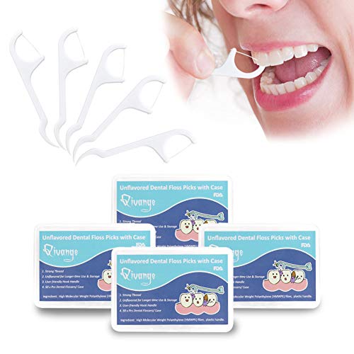 Púas de hilo dental Qivange, sin sabor, desechables y duraderas, hilo dental individual en 4 paquetes de 50 unidades (200 en total)