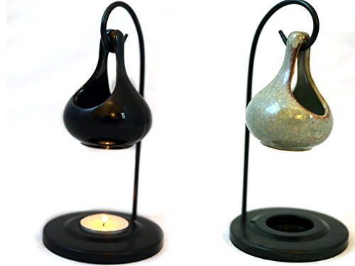 Puckator Quemador de Aceite Colgante en Forma de lágrima con Soporte, cerámica, Mixto, Stand Height 19cm Width 10cm Depth 12cm Bowl Height 9cm Width 7cm Depth 7cm