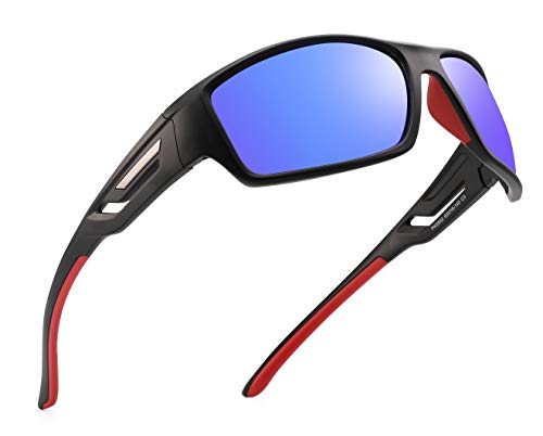 PUKCLAR - Gafas de sol deportivas polarizadas para hombres y mujeres, para conducir, ciclismo, correr, pesca, montura irrompible, Clásico., Hombre, color Lente azul espejo C3 / lente Cat 3, tamaño L