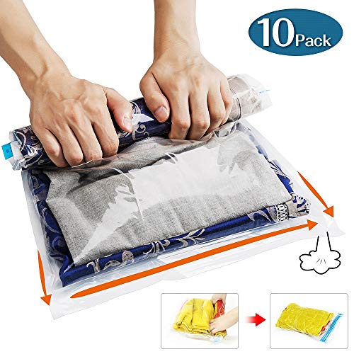PullPritt Bolsas de Almacenaje al Vacío,10 Unidades Bolsas de compresión enrolladas a Mano Reutilizables para Ropa, Viajes, Mantas, Toallas - No Hay Necesidad de Bomba