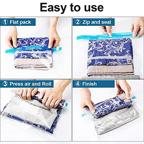 PullPritt Bolsas de Almacenaje al Vacío,10 Unidades Bolsas de compresión enrolladas a Mano Reutilizables para Ropa, Viajes, Mantas, Toallas - No Hay Necesidad de Bomba