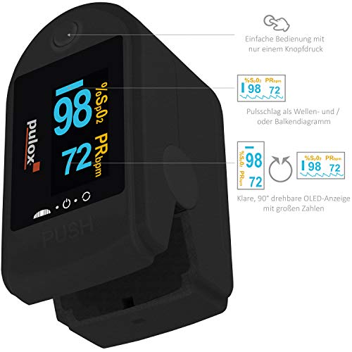 PULOX PO-200 Solo Oxímetro de Pulso Sensor de Saturación de Oxígeno y Pulso Monitor de ritmo cardíaco con Pantalla OLED