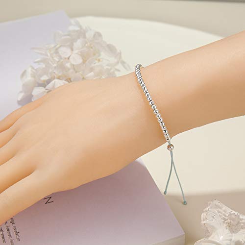 Pulsera de cuentas de plata de ley para regalo de 40 cumpleaños para mujer, con cordón ajustable de 17,78 cm a 22,86 cm