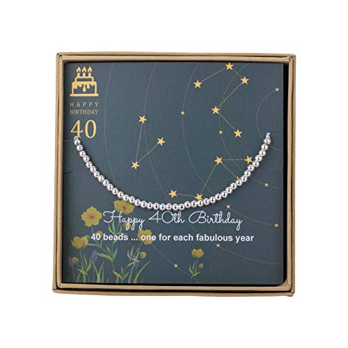 Pulsera de cuentas de plata de ley para regalo de 40 cumpleaños para mujer, con cordón ajustable de 17,78 cm a 22,86 cm